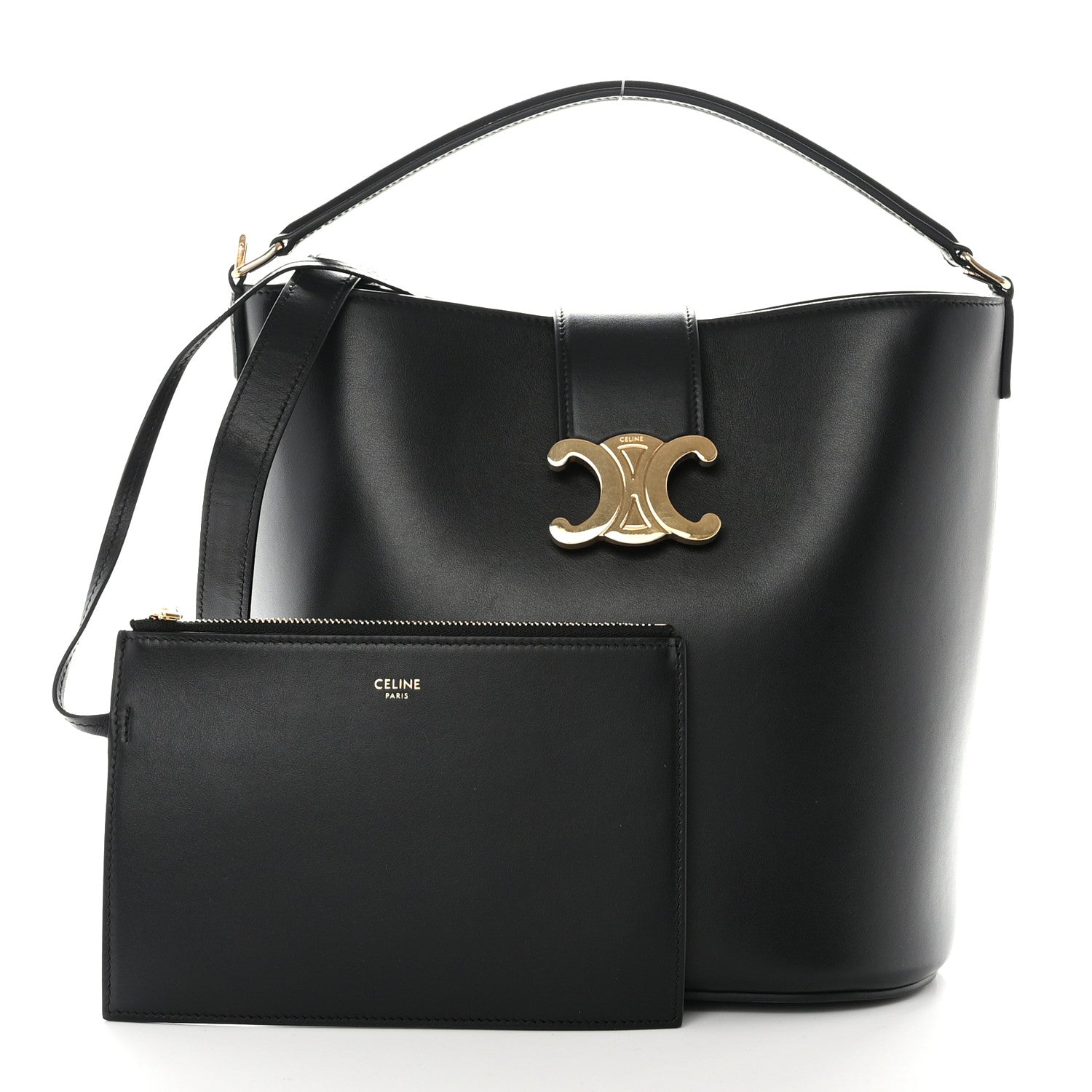Celine Smooth Calfskin Triomphe Medium Louise Bag Black 1522214