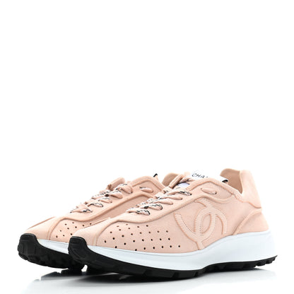 Chanel Suede Goatskin CC Sneakers 38 Light Pink 3 of 7
