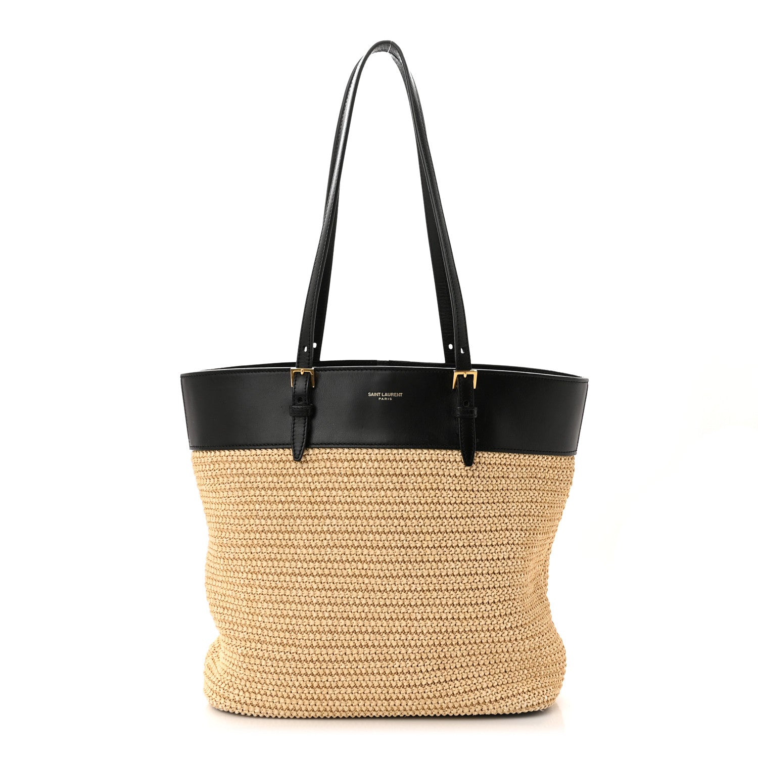 Saint Laurent Calfskin Raffia Mini Shopper Tote Naturale Black 1 of 13