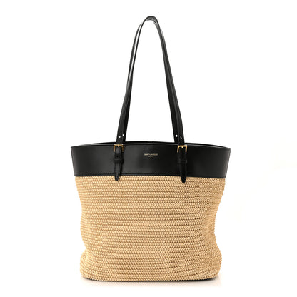 Saint Laurent Calfskin Raffia Mini Shopper Tote Naturale Black 1 of 13