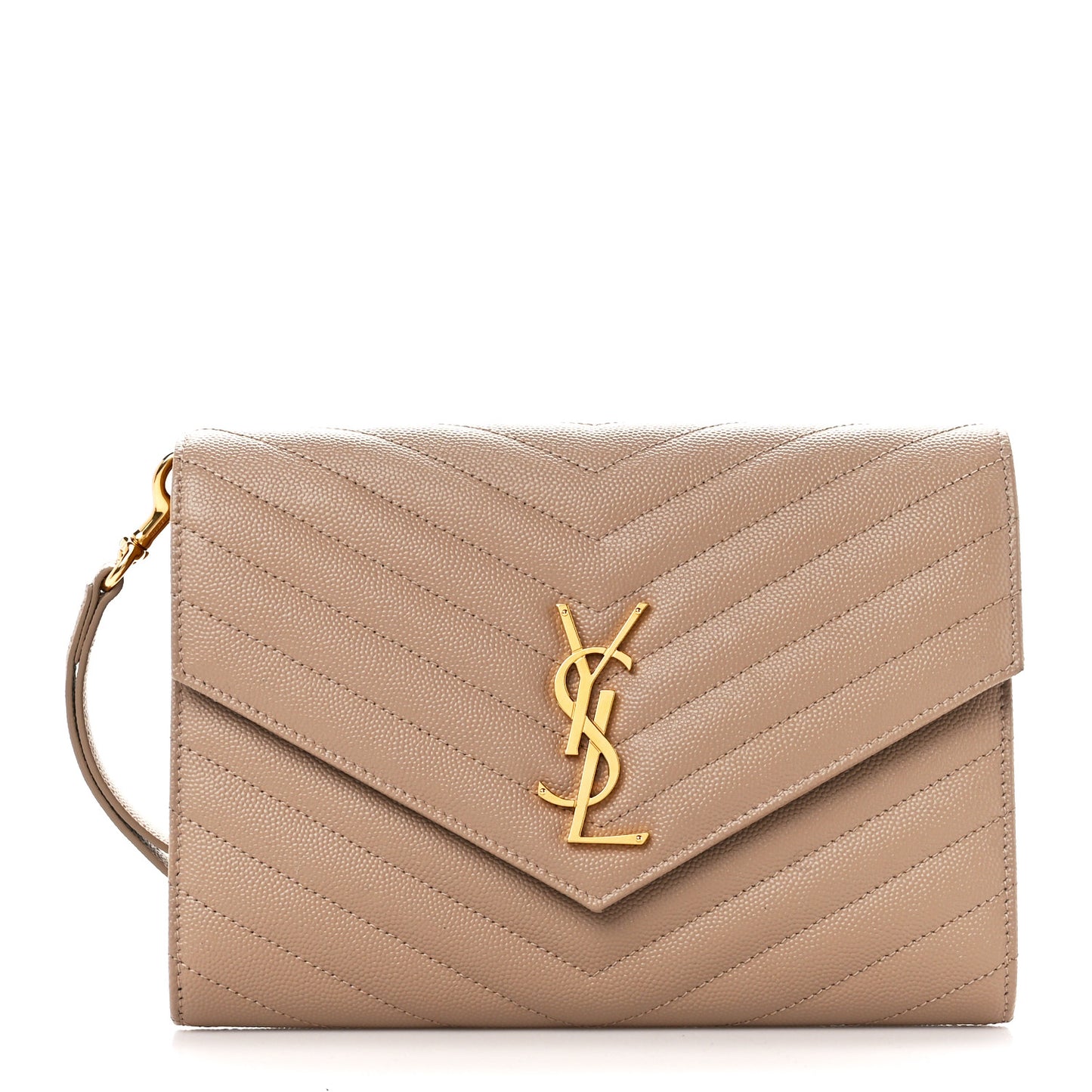 Grain De Poudre Matelasse Chevron Monogram Envelope Clutch Dark Beige