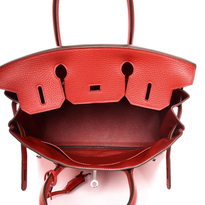 Hermes Taurillon Clemence Birkin 30 Rouge Casaque 7 of 33