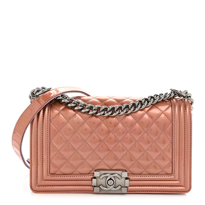 Chanel Metallic Patent Calfskin Quilted Medium Boy Flap Light Pink 1 of 15