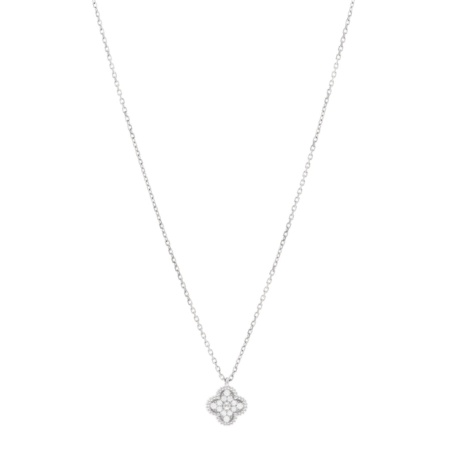 18K White Gold Diamond Sweet Alhambra Pendant Necklace