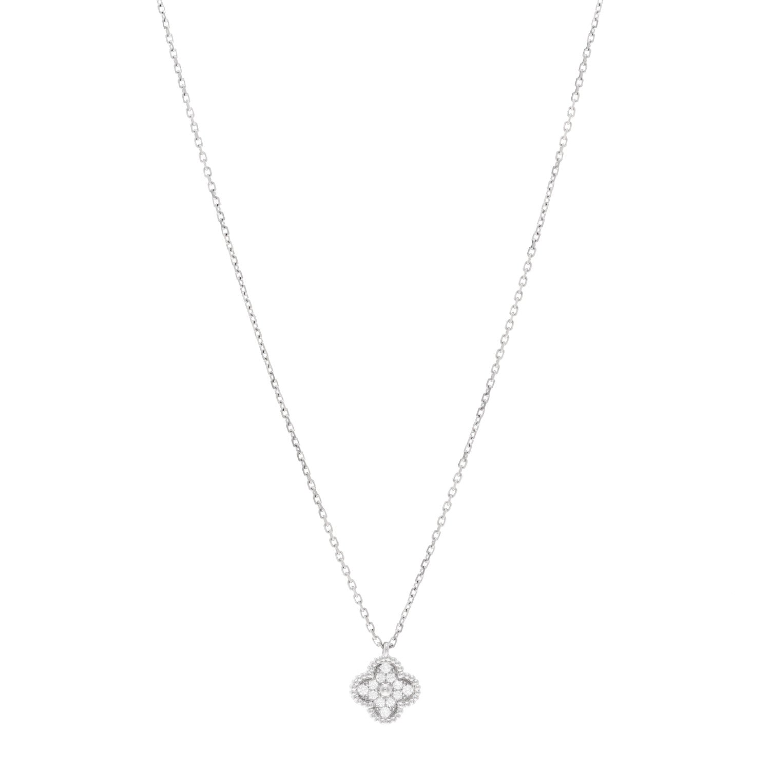 Van Cleef & Arpels 18K White Gold Diamond Sweet Alhambra Pendant Necklace 1 of 6
