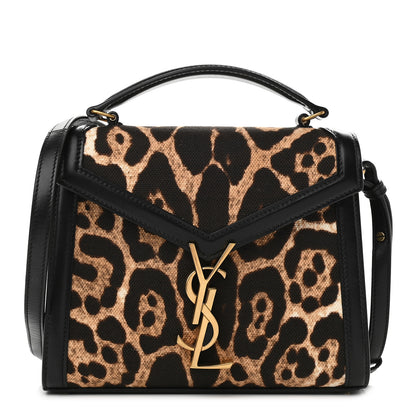 Saint Laurent Canvas Leopard Print Mini Classic Monogram Cassandra Top Handle Black 1 of 8