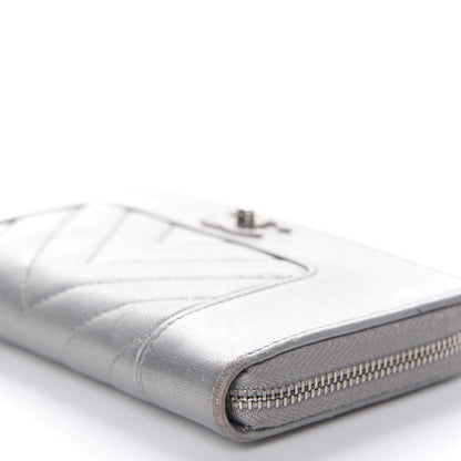 Chanel Metallic Sheepskin Chevron Quilted Medium Mademoiselle Vintage Zip Around Wallet Silver 7 of 14