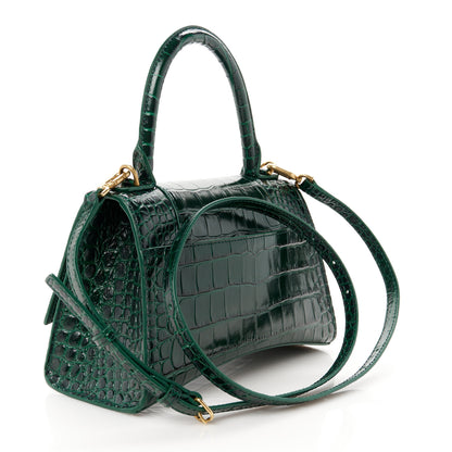 Balenciaga Shiny Calfskin Crocodile Embossed Small Hourglass Top Handle Bag Forest Green 3 of 11