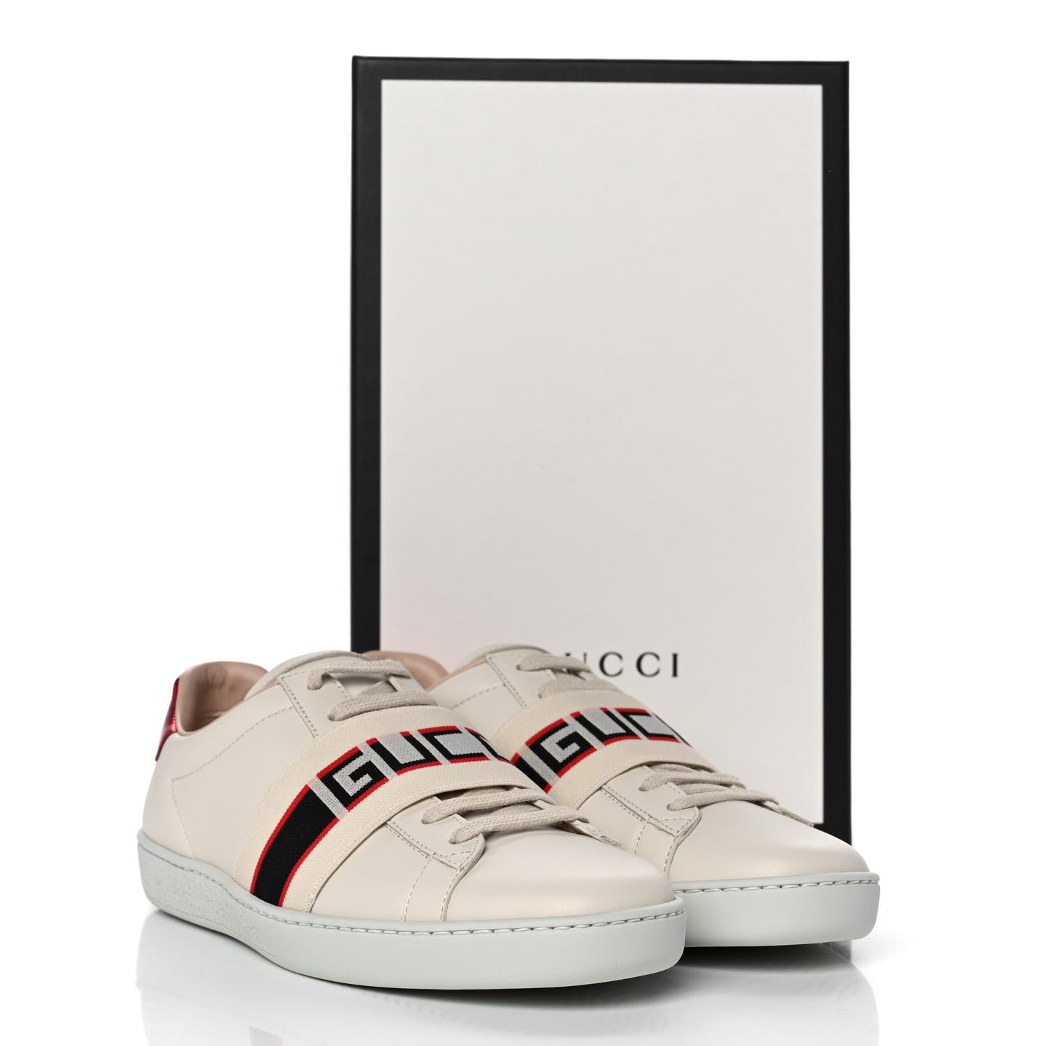 Gucci Calfskin Stripe Womens New Ace Sneakers 37 New Mystic White Ecru Red Flame 9 of 9