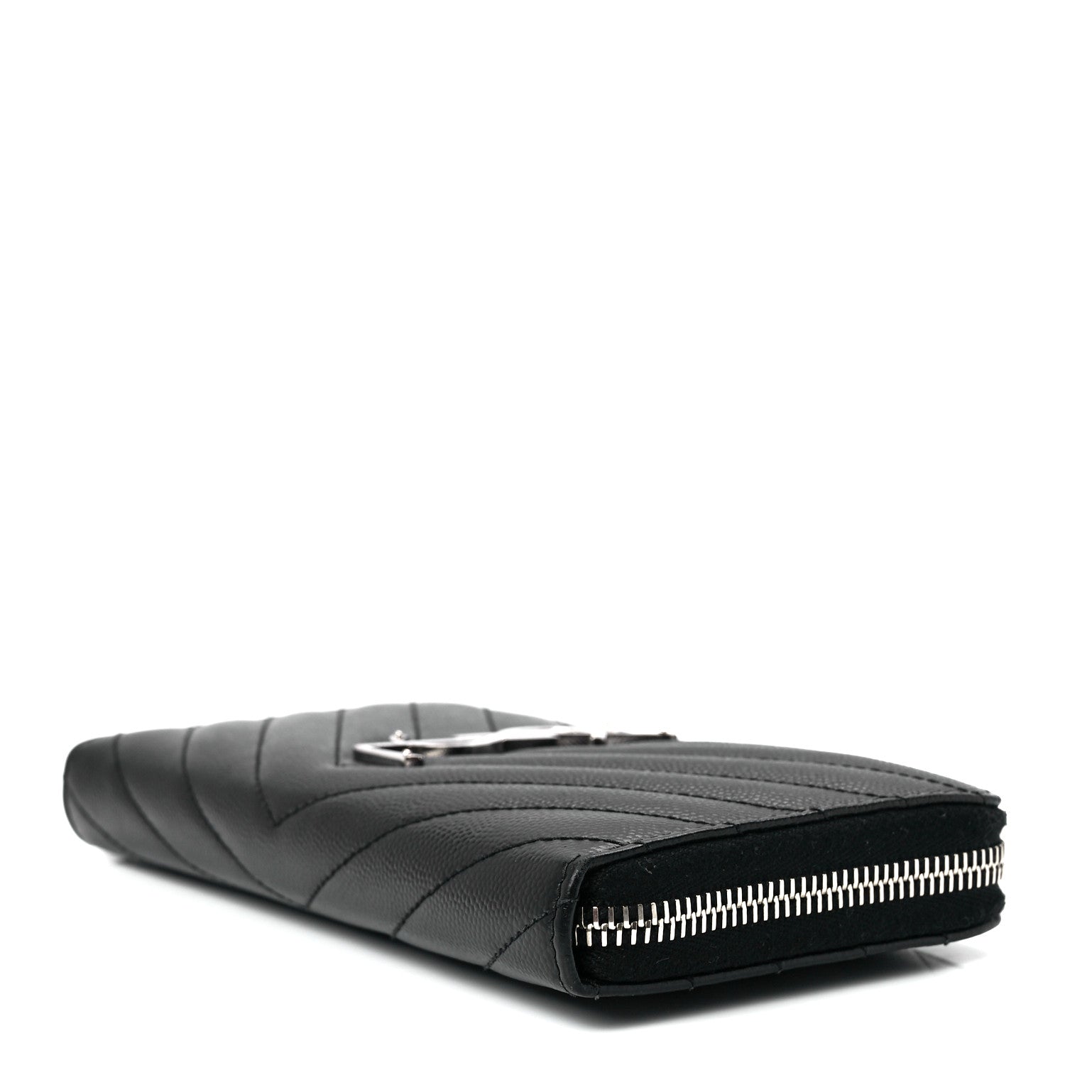 Saint Laurent Grain De Poudre Matelasse Chevron Monogram Zip Around Wallet Black 8 of 10