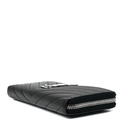 Saint Laurent Grain De Poudre Matelasse Chevron Monogram Zip Around Wallet Black 8 of 10