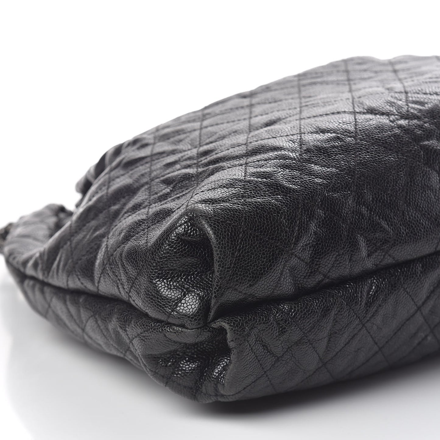 Distressed Glazed Caviar Quilted Large Elastic Tote Black
