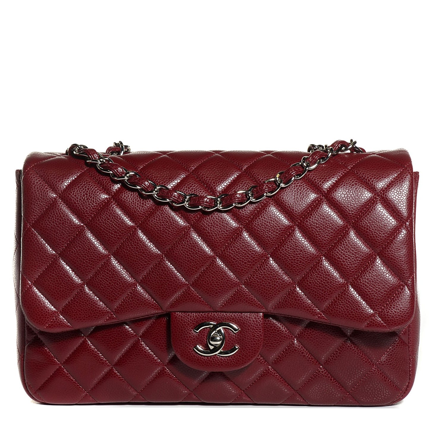 Caviar Jumbo Single Flap Dark Red