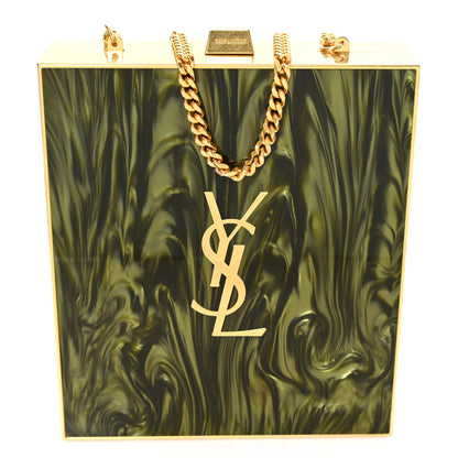 Saint Laurent Plexiglass Monogram Minaudiere Tuxedo Box Clutch Shaded Green Oro Antico 8 of 11