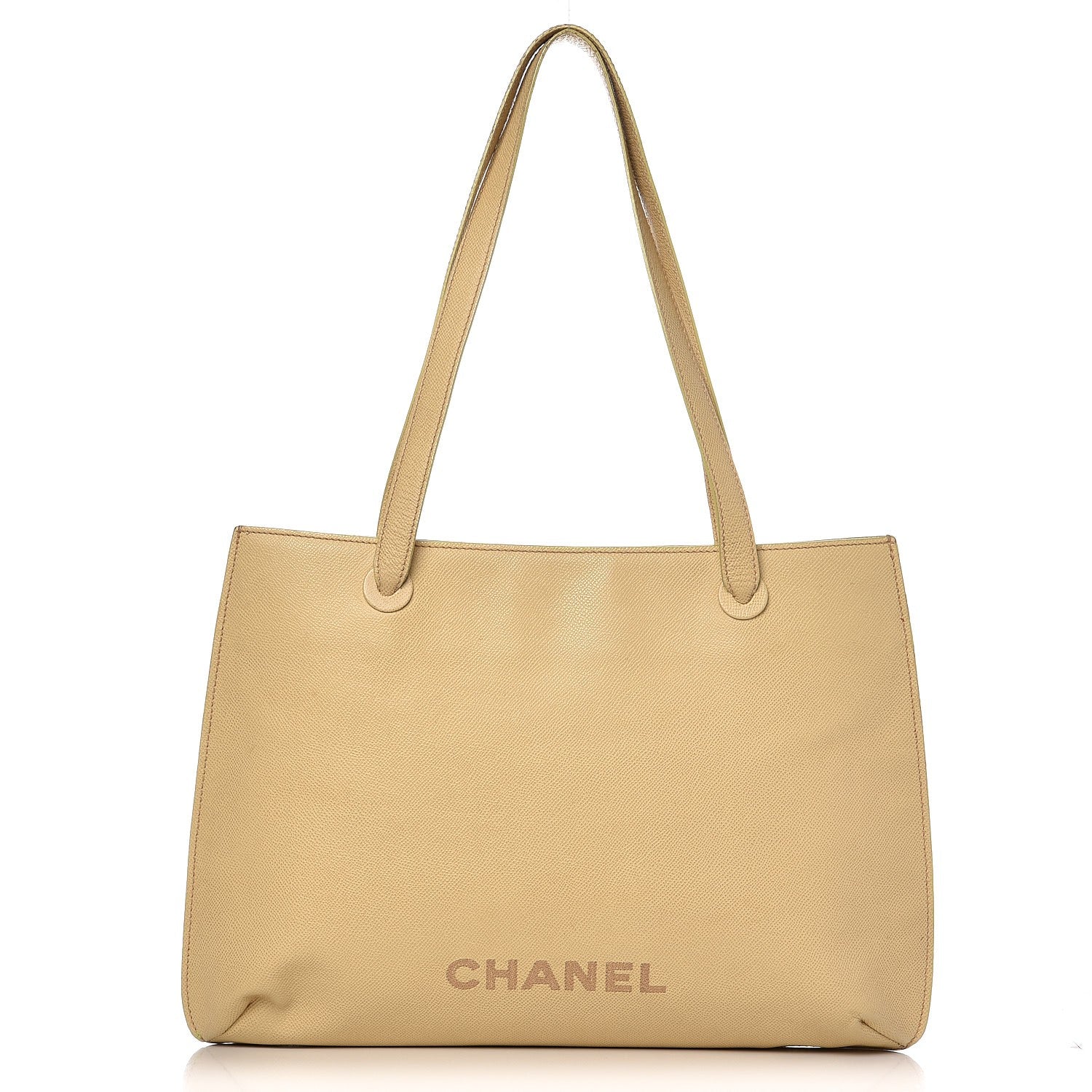 Chanel Grained Calfskin Logo Tote Beige 1 of 12