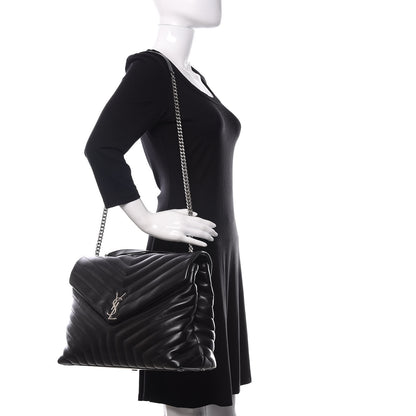 Saint Laurent Calfskin Y Quilted Monogram Large Loulou Chain Satchel Black 2 of 11