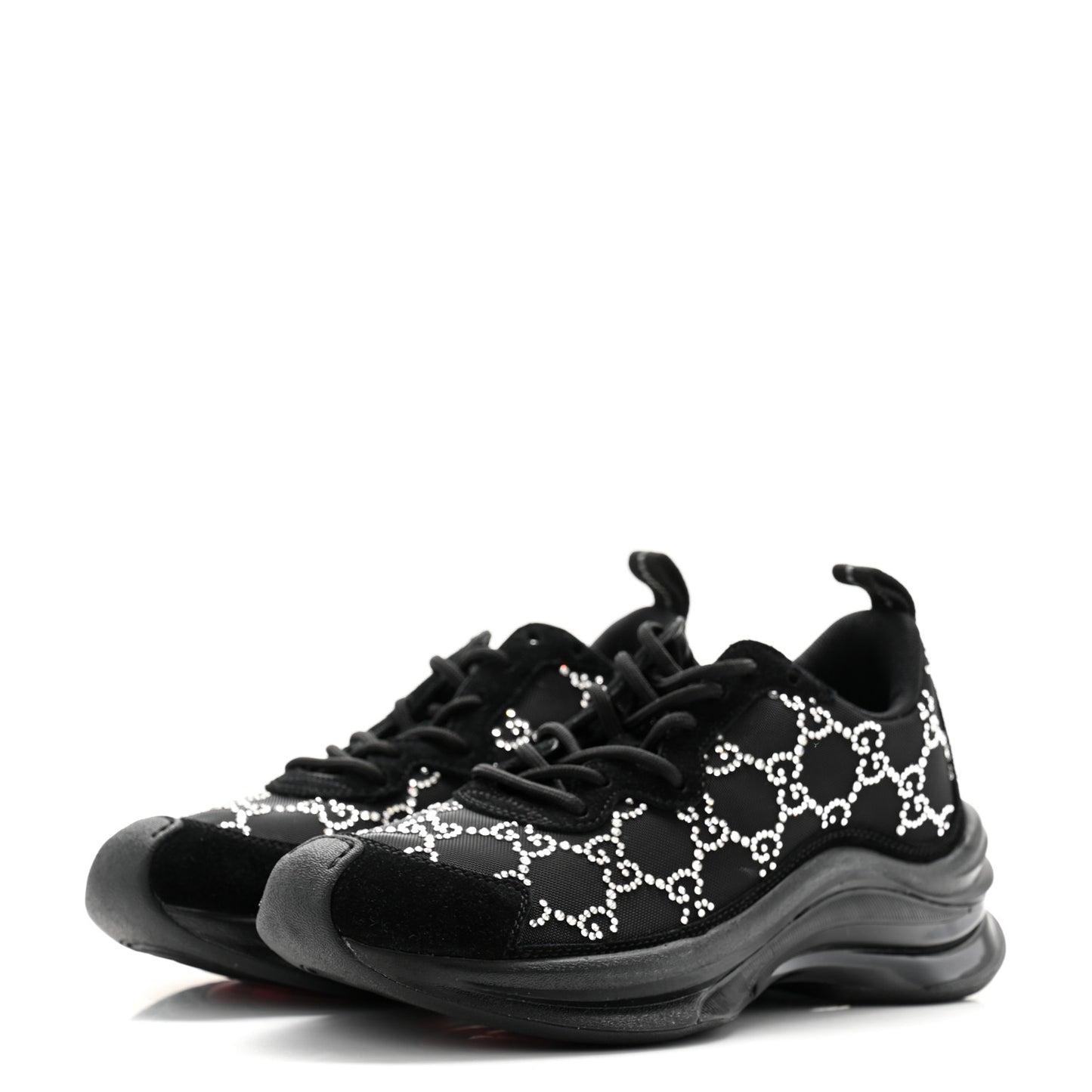 Tela Retino Mesh Crystal Suede GG Monogram Womens Gucci Run Sneakers 35.5 Black Silver