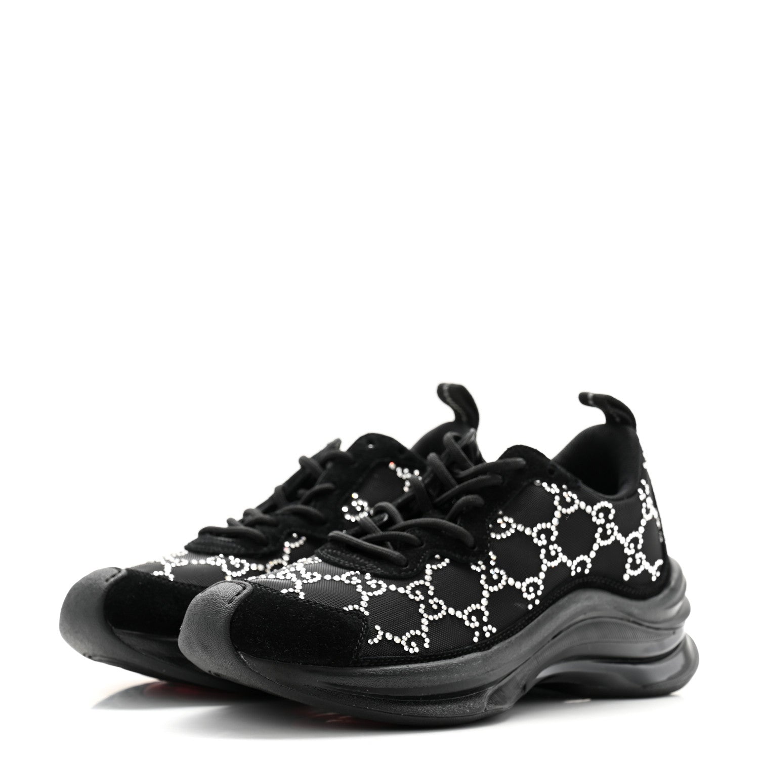Gucci Tela Retino Mesh Crystal Suede GG Monogram Womens Gucci Run Sneakers 35.5 Black Silver 3 of 7