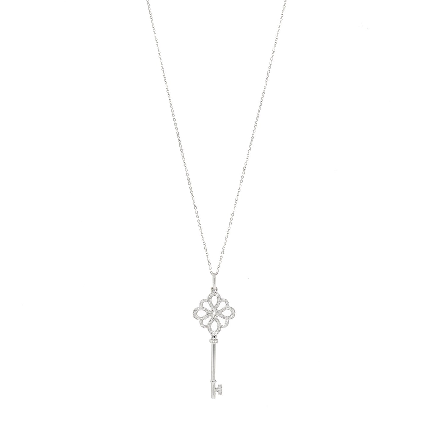 18K White Gold Diamond Knot Key Pendant Necklace