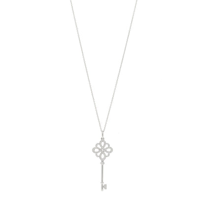 Tiffany 18K White Gold Diamond Knot Key Pendant Necklace 1 of 7