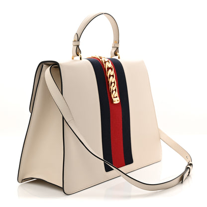Gucci Calfskin Web Medium Sylvie Top Handle Bag White 3 of 12