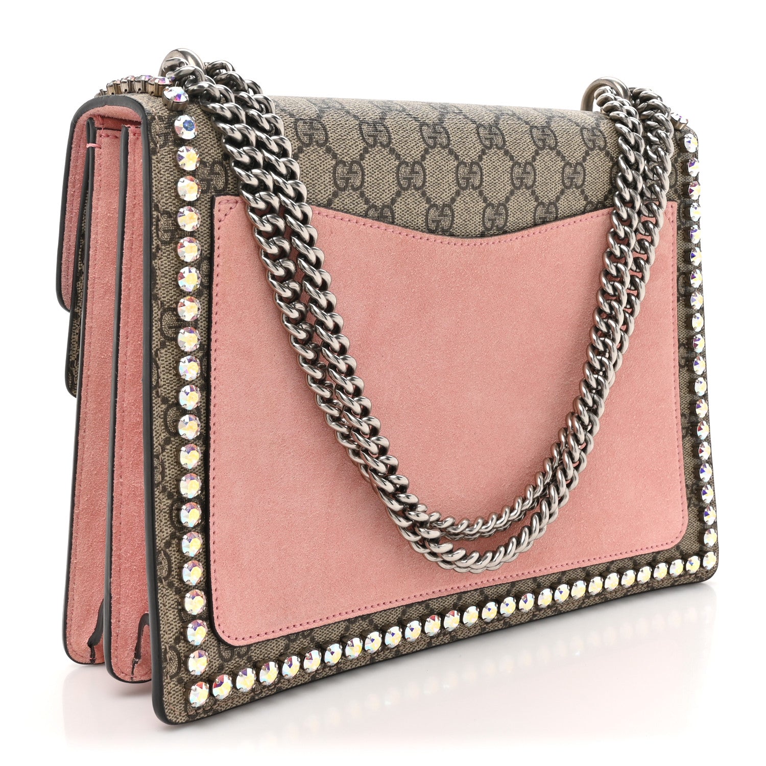 Gucci GG Supreme Monogram Suede Crystal Medium Dionysus Shoulder Bag Beige Ebony Light Peonia 3 of 16