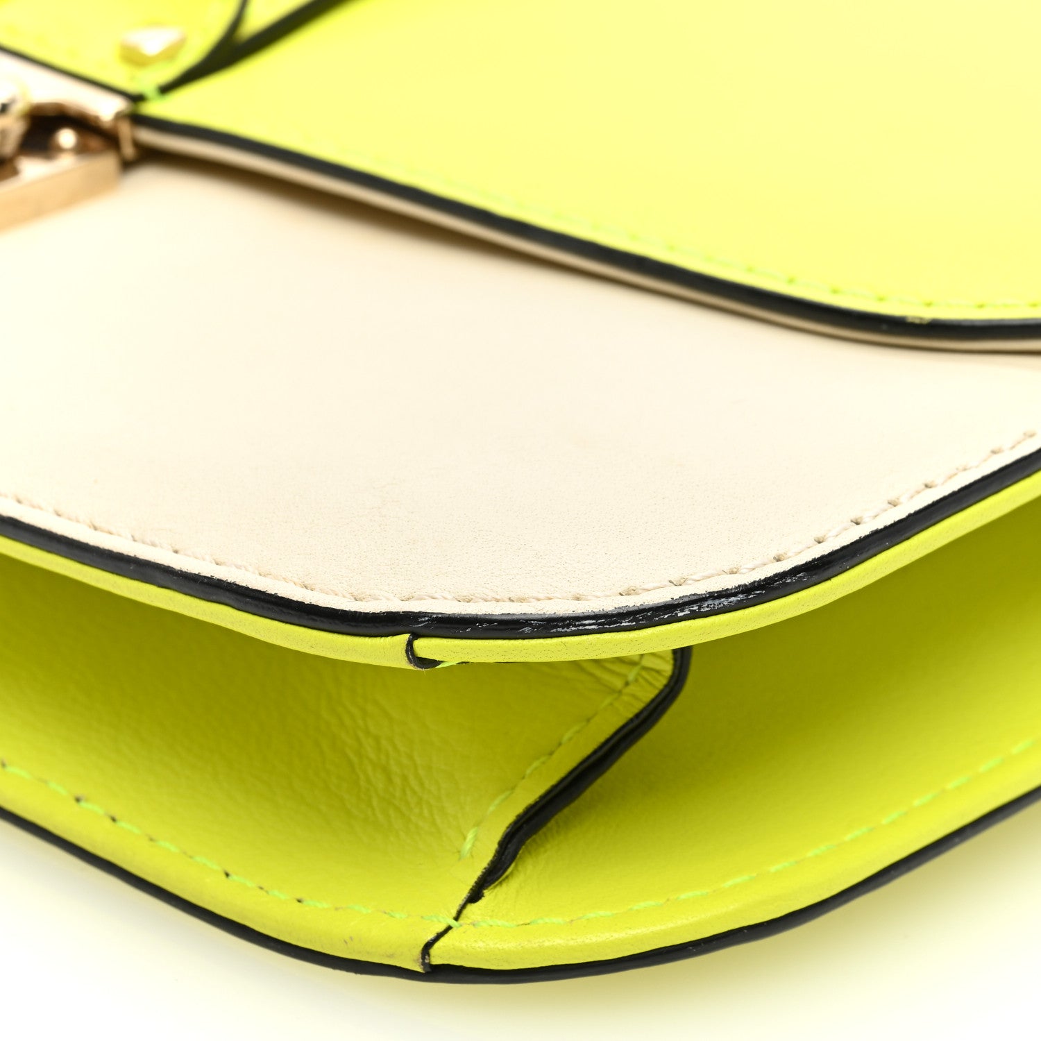 Valentino Garavani Vitello Medium Glam Lock Rockstud Flap Yellow Fluo Light Ivory 9 of 11
