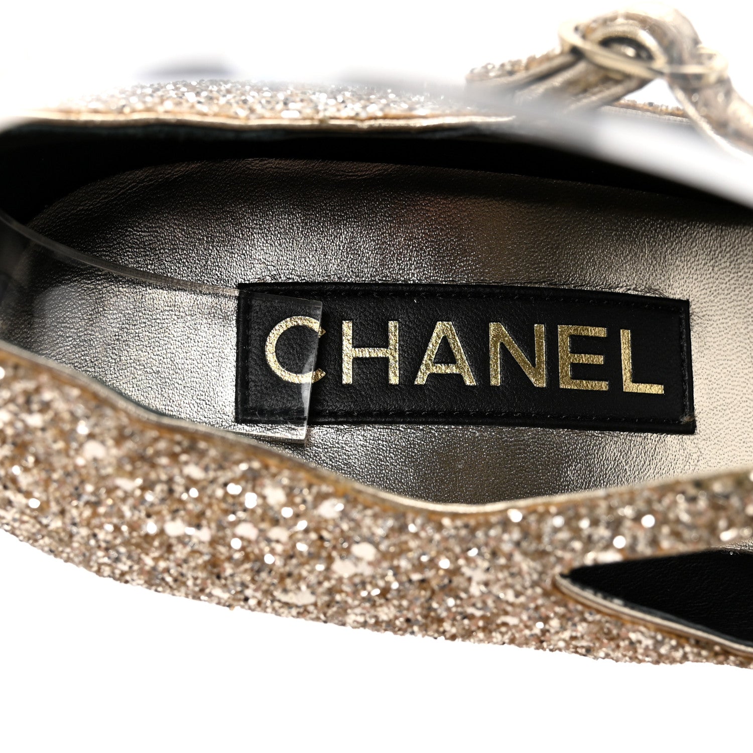 Chanel Glitter Lambskin Cap Toe CC Mary Jane Pumps 40 Light Gold Black 8 of 9