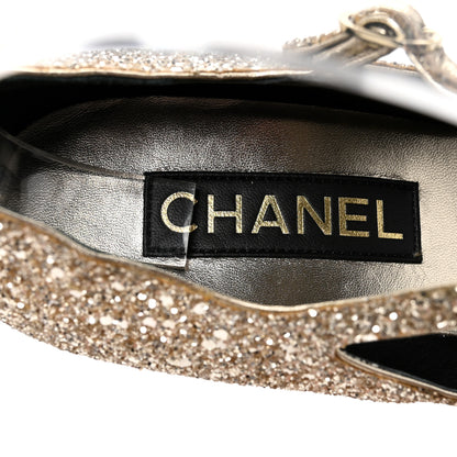 Chanel Glitter Lambskin Cap Toe CC Mary Jane Pumps 40 Light Gold Black 8 of 9
