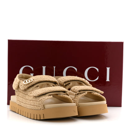 Gucci Raffia Cotton Crochet GG Sandals 37 Ecru Sandstorm 11 of 11