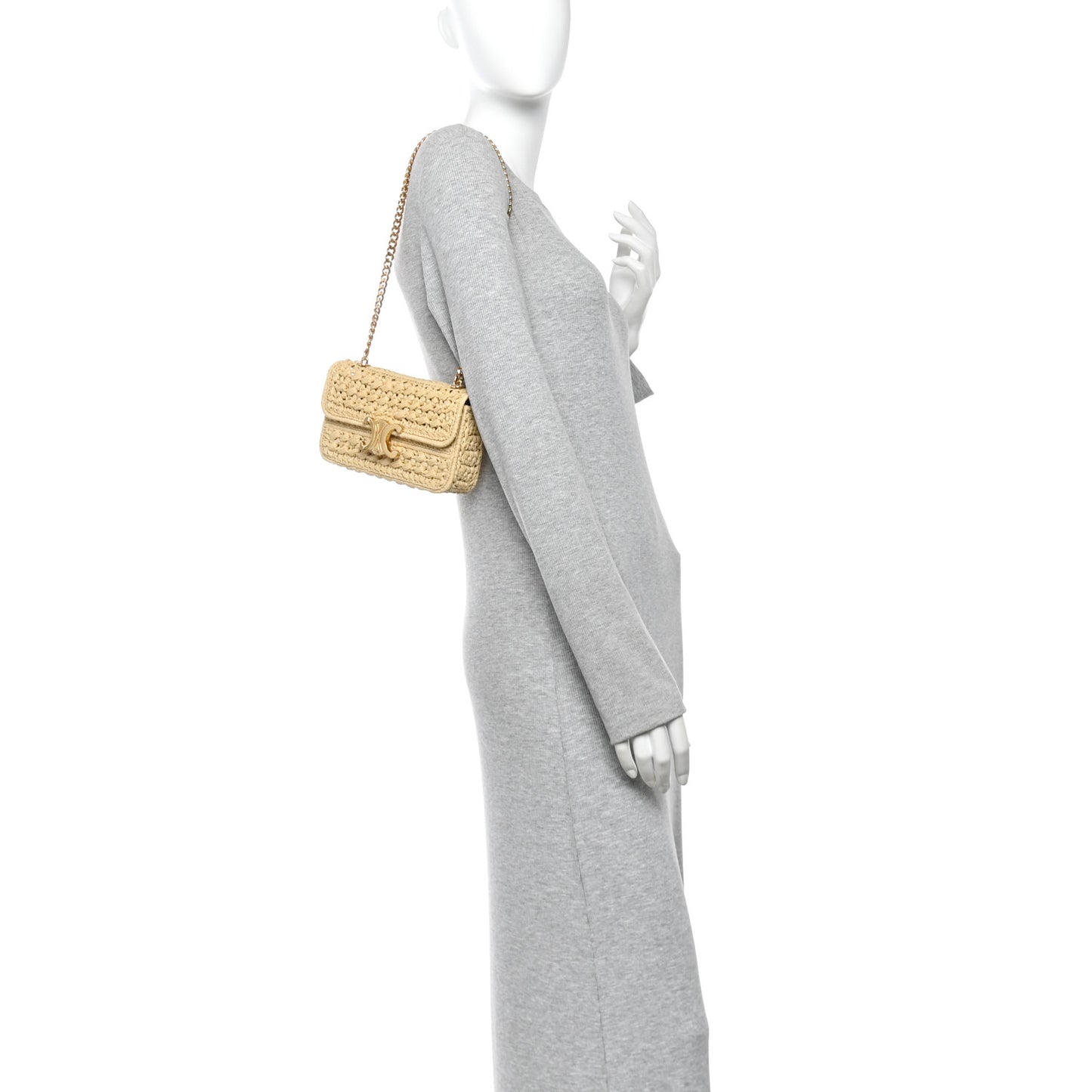 Raffia Effect Claude Chain Shoulder Bag Natural