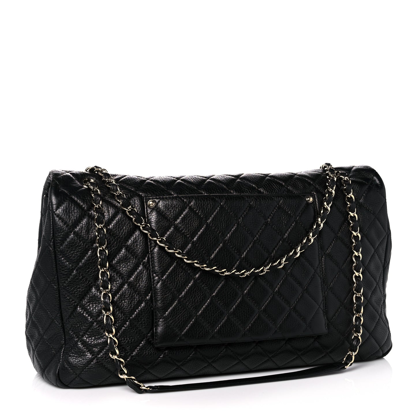 Calfskin Quilted XXL Travel Flap Bag Black