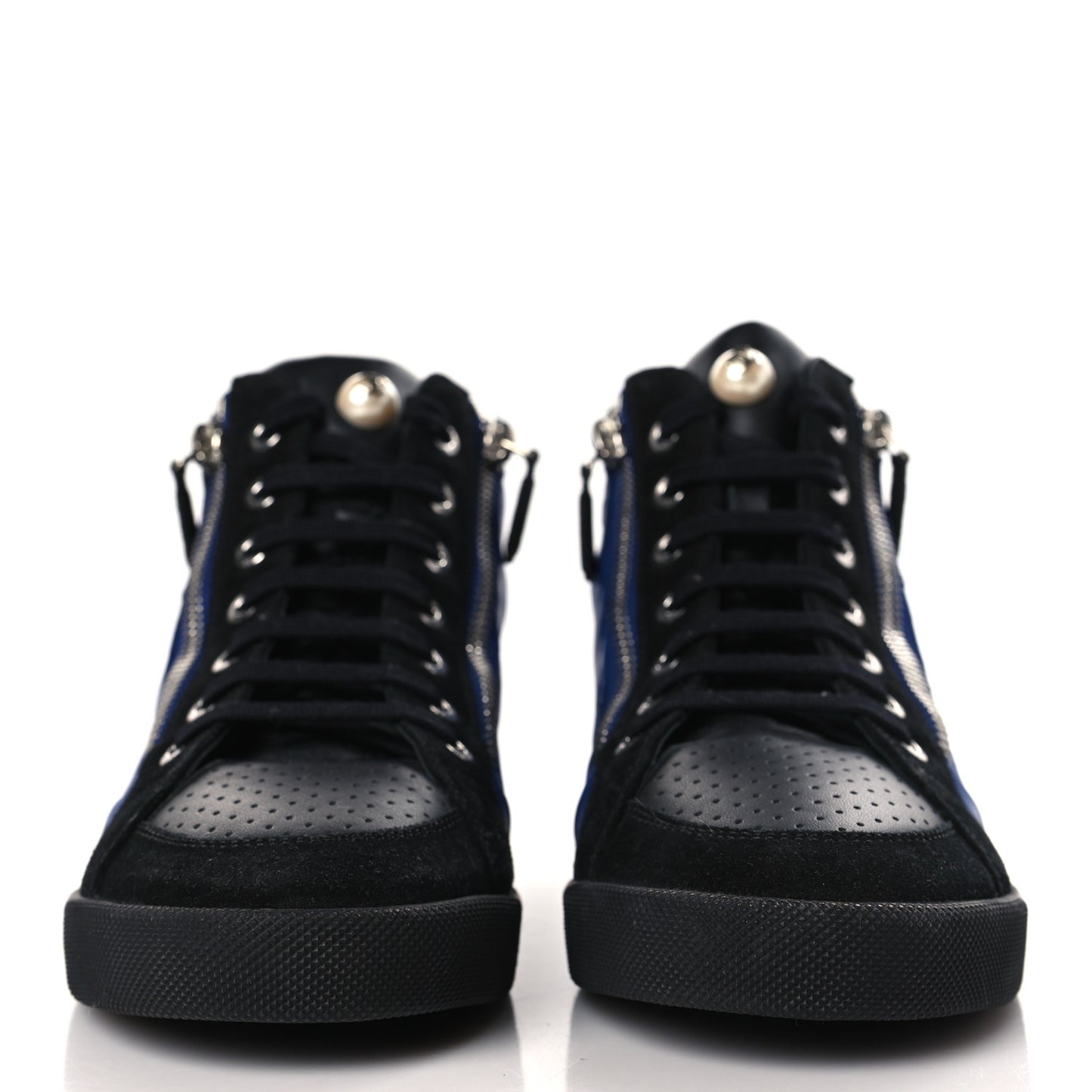 Calfskin Pearl High Top CC Sneakers 37 Black Blue