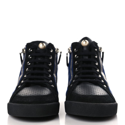 Chanel Calfskin Pearl High Top CC Sneakers 37 Black Blue 2 of 7