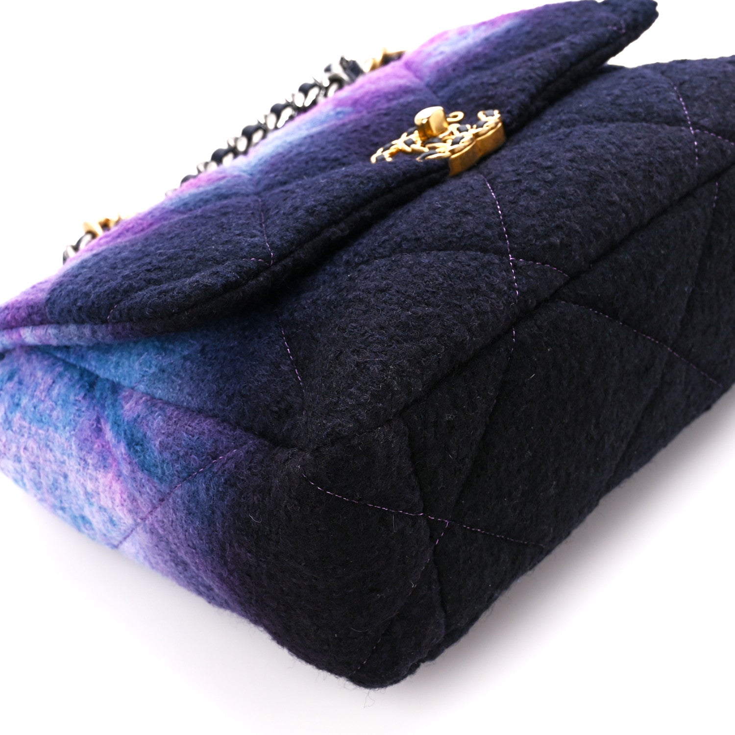 Chanel Wool Tweed Quilted Large Chanel 19 Flap Purple Black Blue 9 of 10