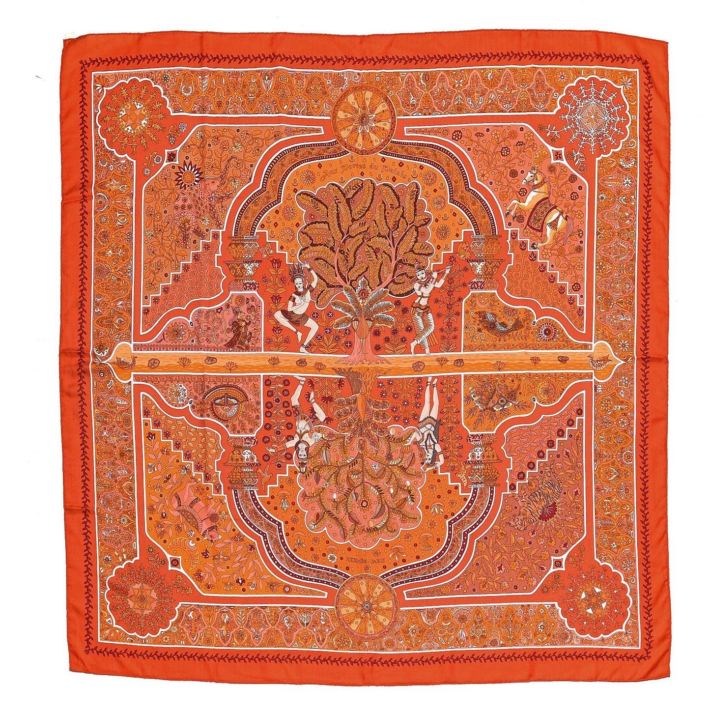 Cashmere Silk Aux Portes du Palais Shawl 140 Capucine Orange Corail