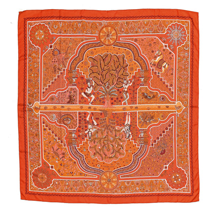 Hermes Cashmere Silk Aux Portes du Palais Shawl 140 Capucine Orange Corail 1 of 4