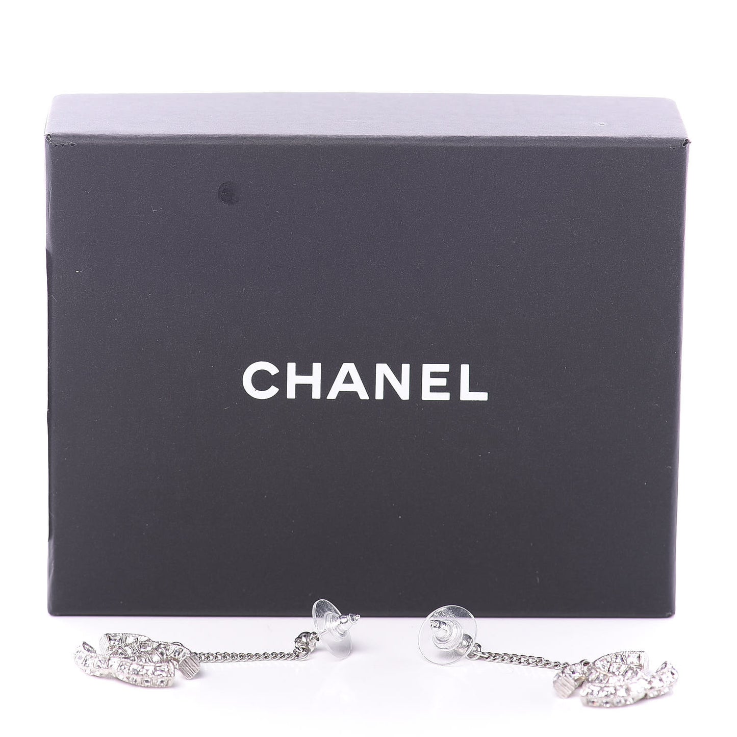Baguette Crystal CC Drop Earrings Silver