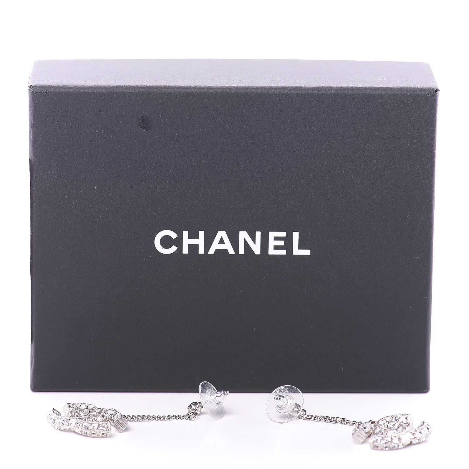 Chanel Baguette Crystal CC Drop Earrings Silver 4 of 4