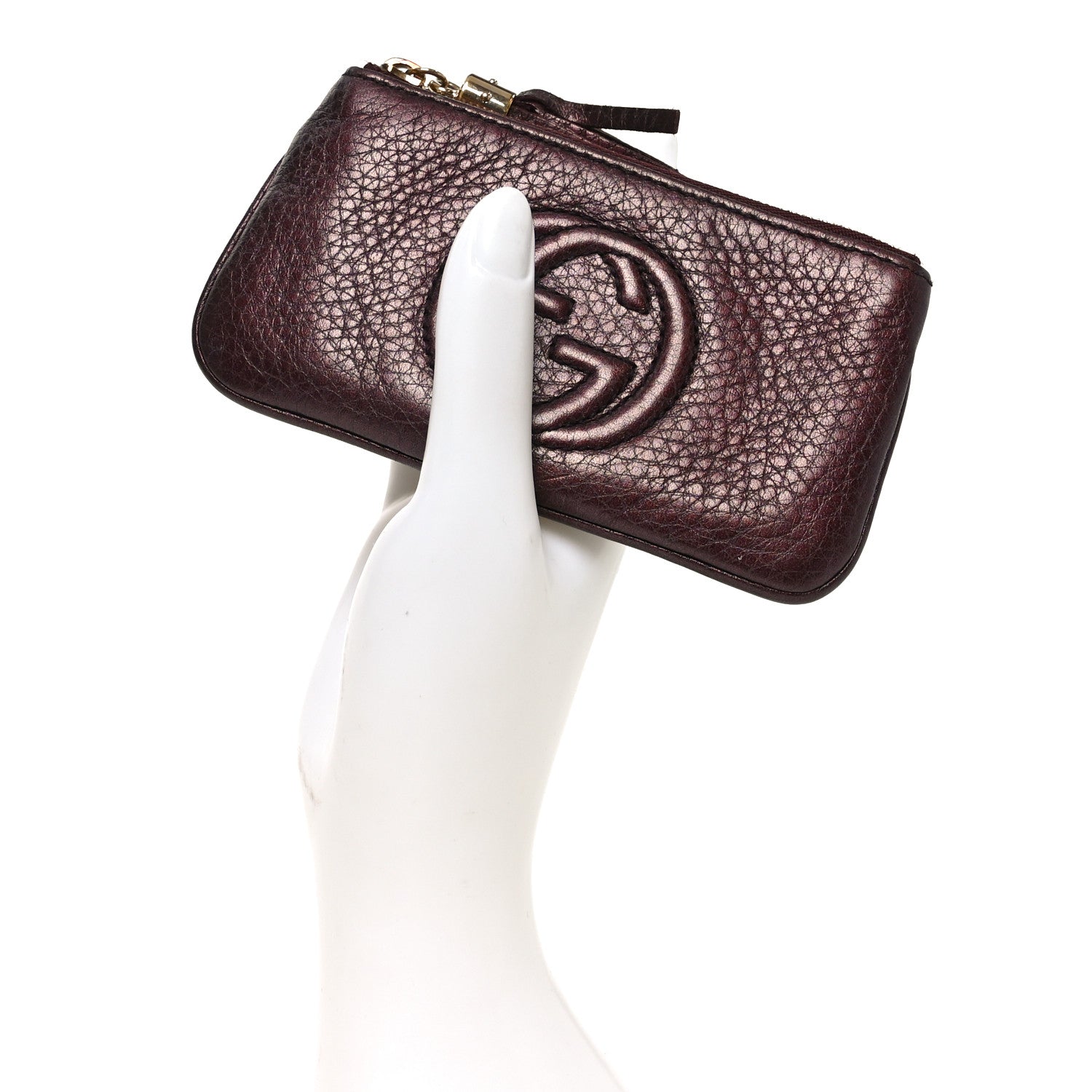 Gucci Metallic Pebbled Calfskin Soho Key Case Burgundy 2 of 8