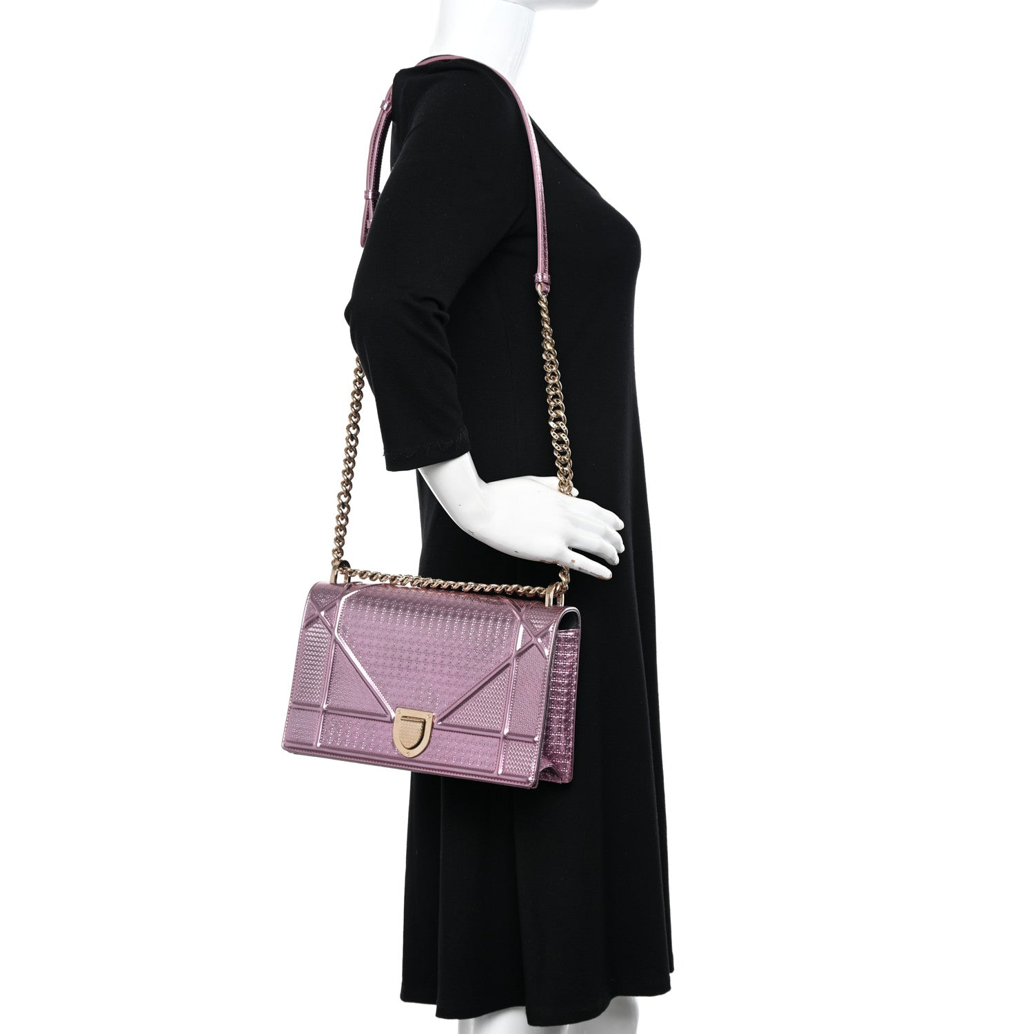 Christian Dior Metallic Patent Micro-Cannage Medium Diorama Flap Bag Pink 2 of 12