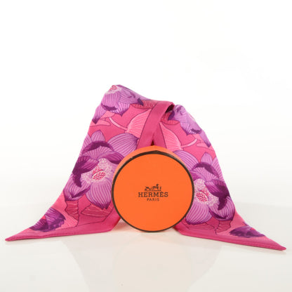 Hermes Silk Fleurs de Lotus Twilly Rose Indien Fuchsia Violet 3 of 6