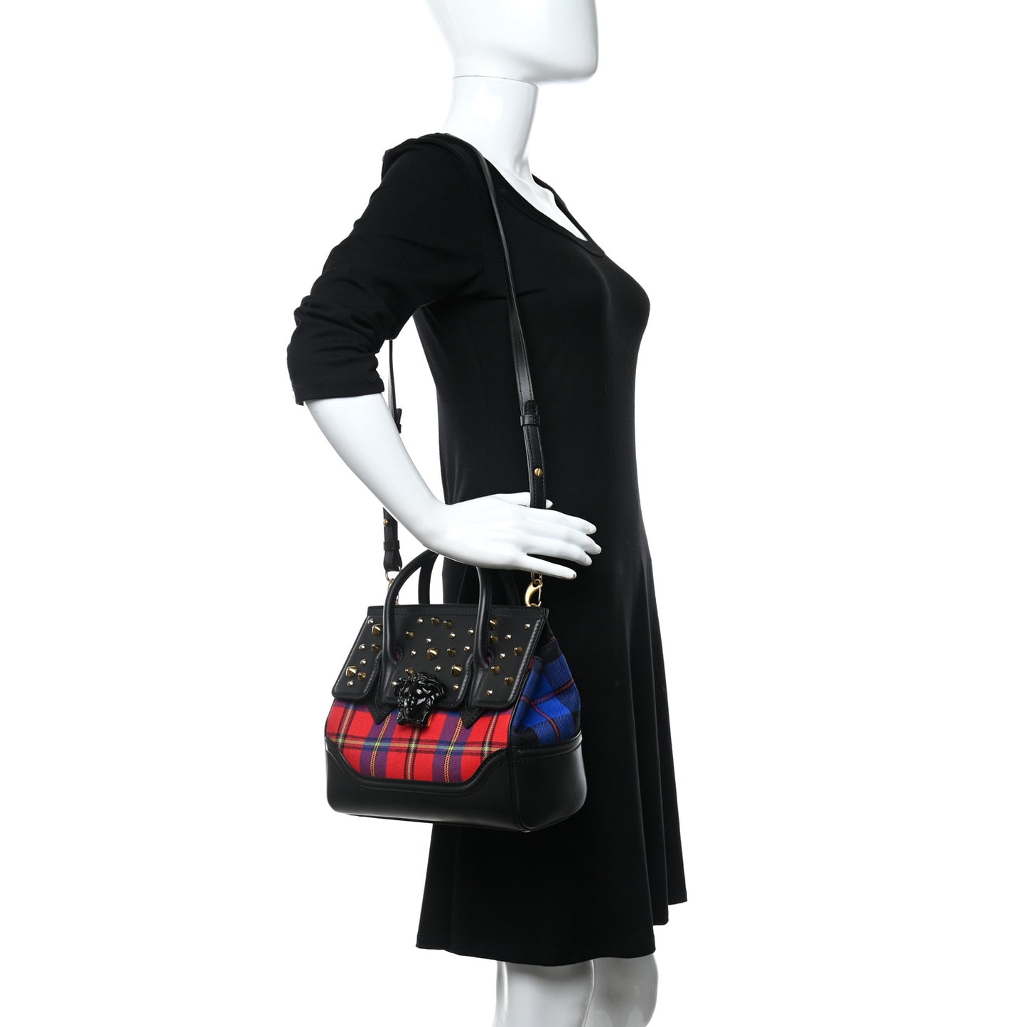 Vitello Tartan Medium Baroque Palazzo Empire Bag Black Rosso