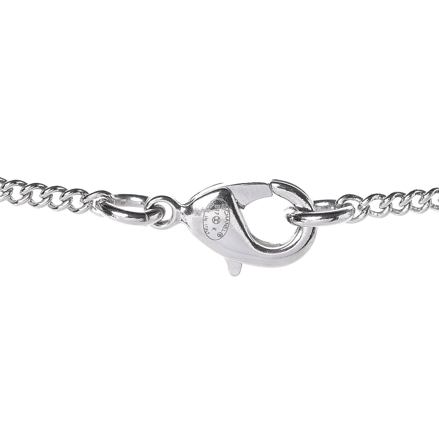 Chanel Crystal Pearl CC Pendant Necklace Silver 5 of 5