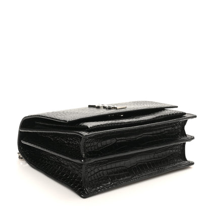 Saint Laurent Calfskin Crocodile Embossed Medium Monogram Sunset Black 4 of 10