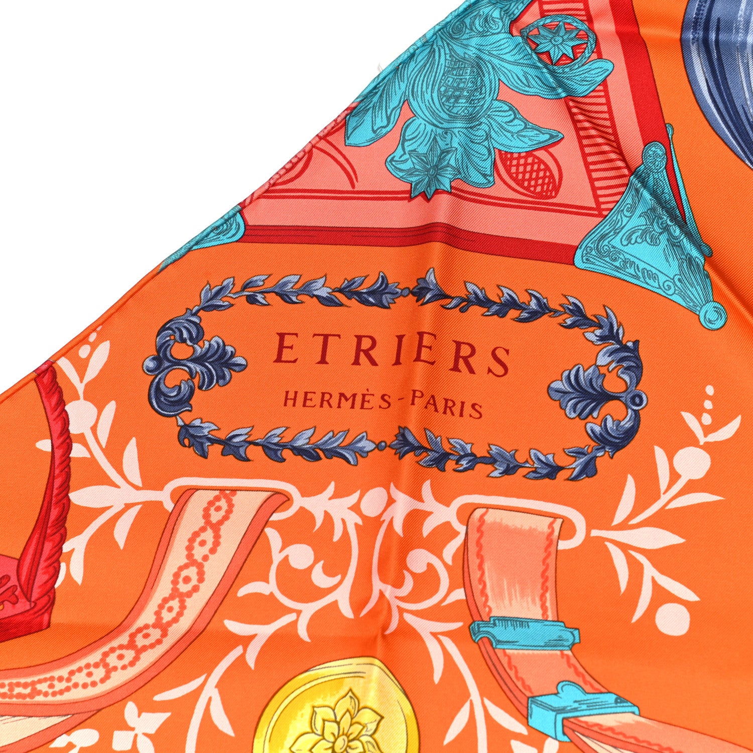 Hermes Silk Etriers Remix Application Coeur Triangle Scarf Orange Turquoise 2 of 4