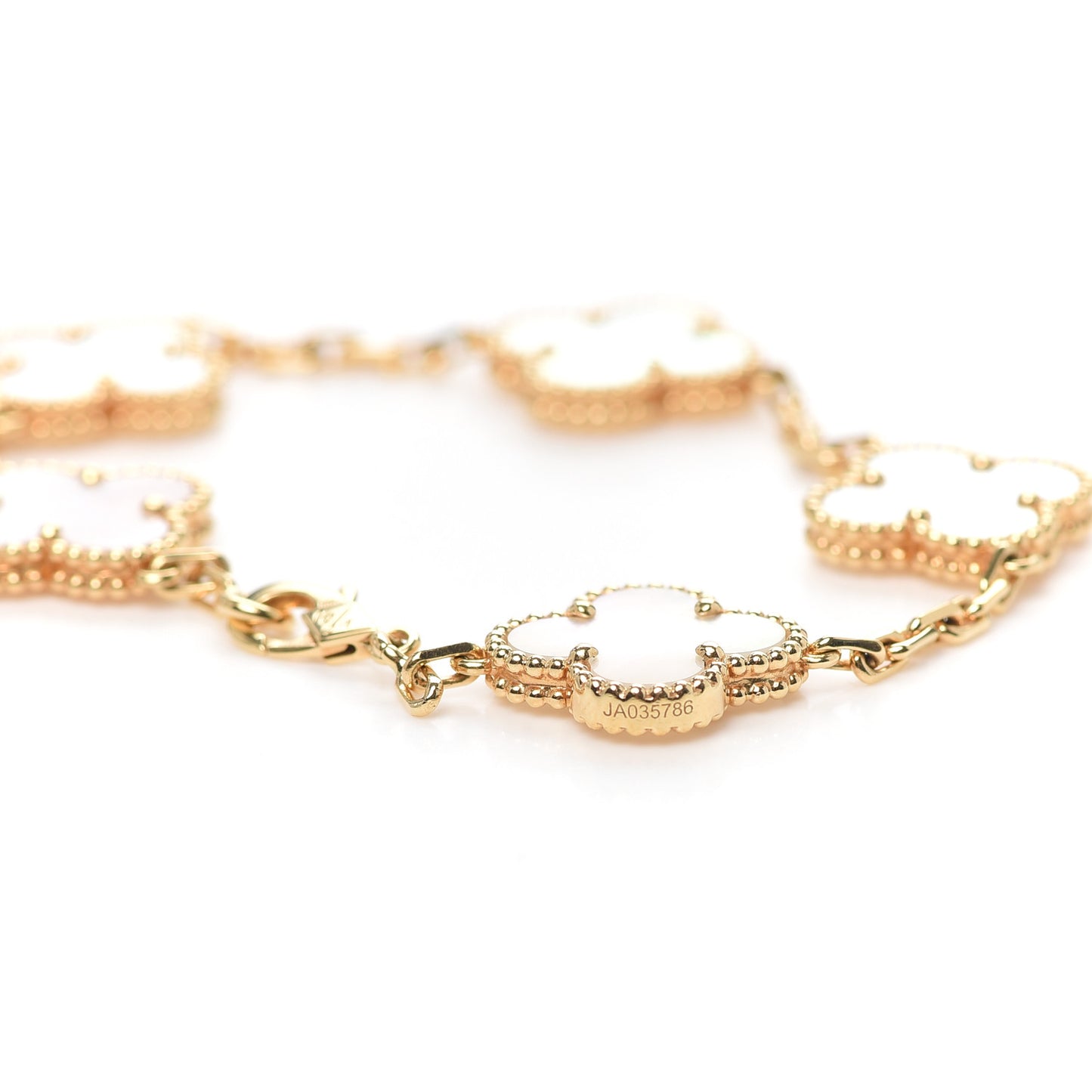 18K Yellow Gold Mother of Pearl 5 Motifs Vintage Alhambra Bracelet