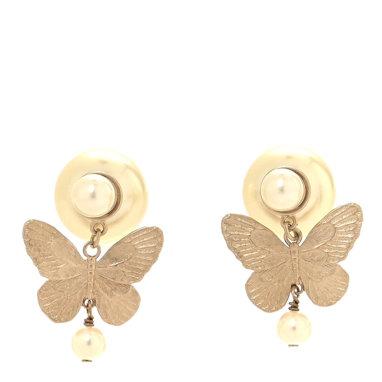 Christian Dior Pearl Butterfly Tribal Earrings Gold 1 of 5