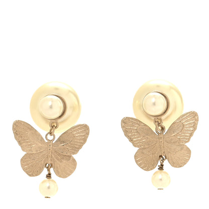 Christian Dior Pearl Butterfly Tribal Earrings Gold 1 of 5