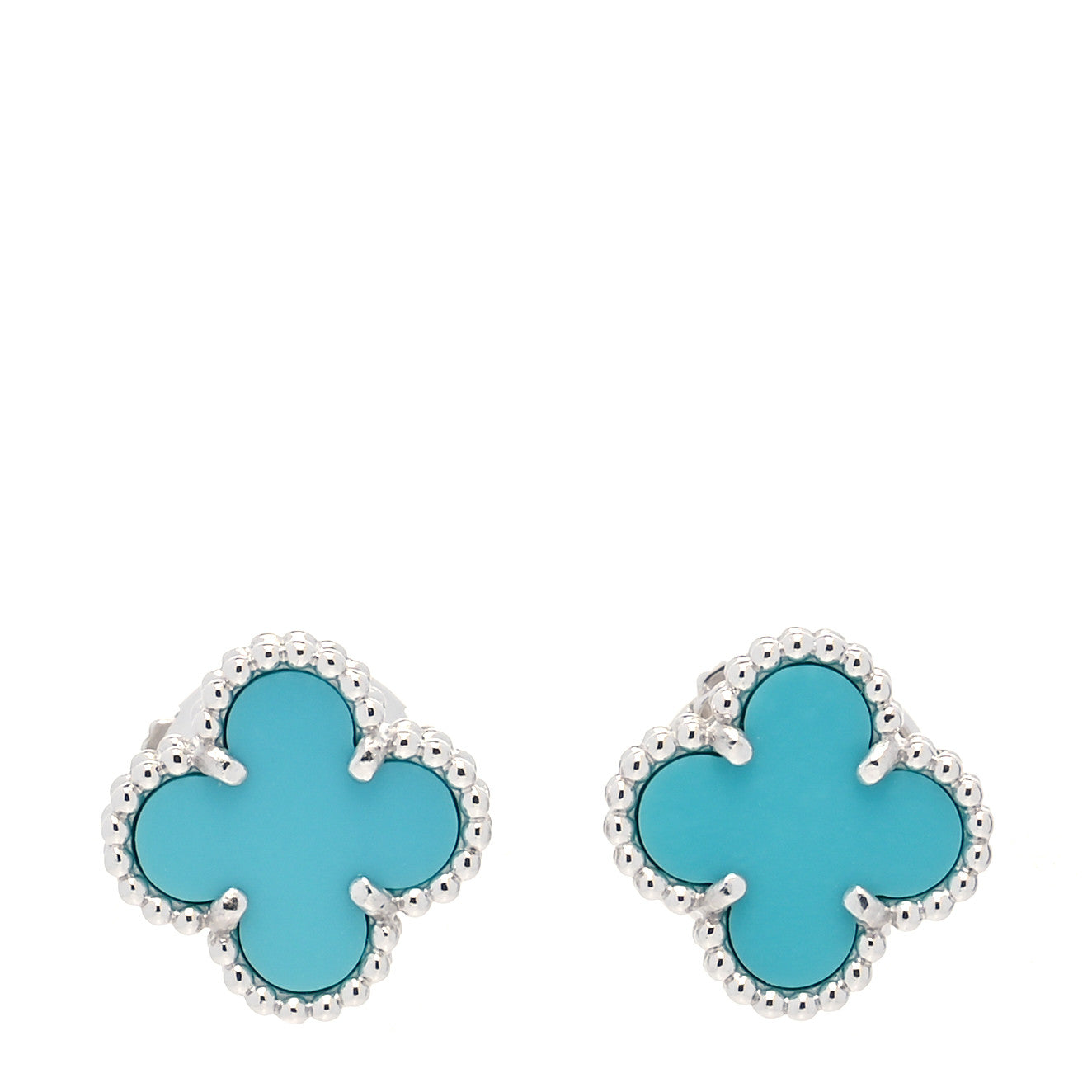 Van Cleef & Arpels 18K White Gold Turquoise Sweet Alhambra Earrings 1 of 6